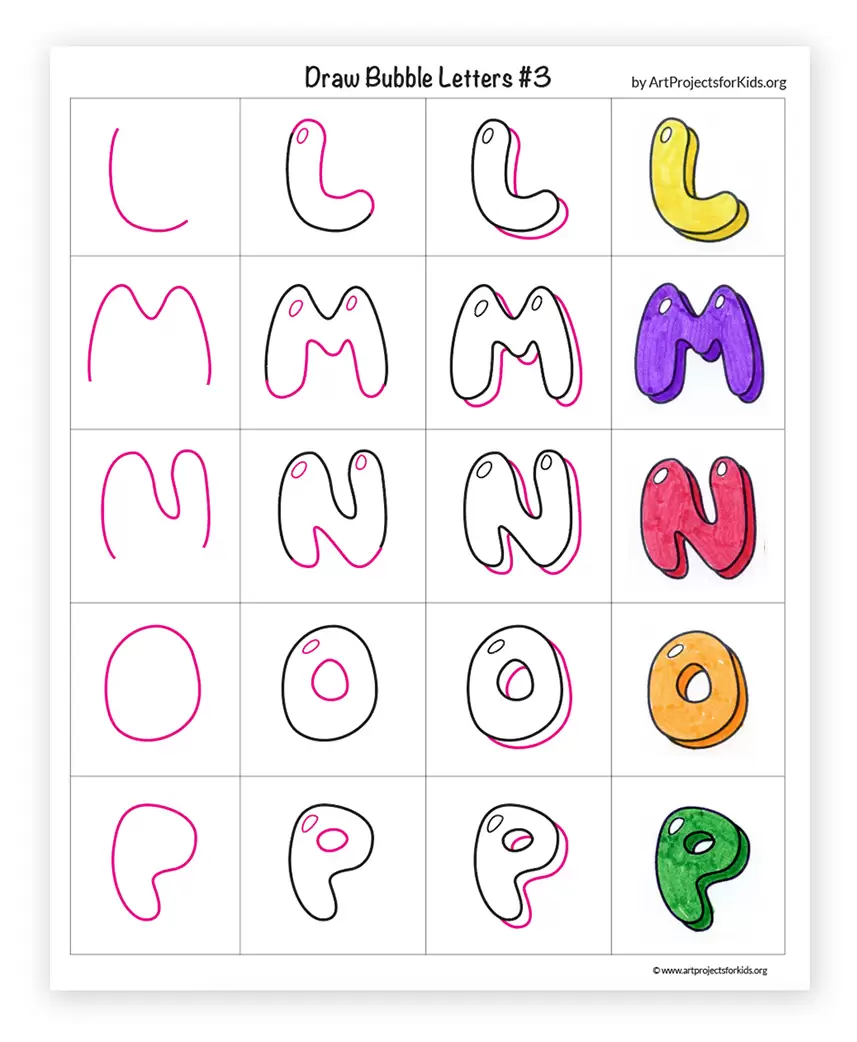 Easy how to draw bubble letters tutorial and coloring page