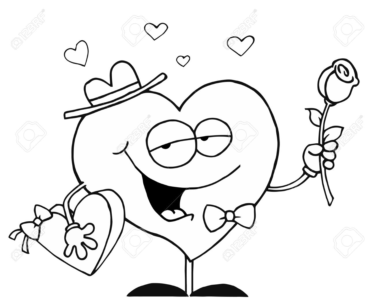 Black and white coloring page outline of a valentine heart holding candy and flowers royalty free svg cliparts vectors and stock illustration image