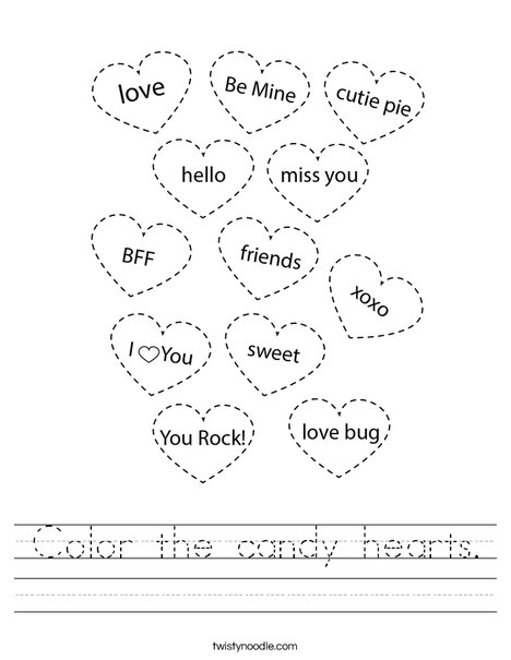 Color the candy hearts worksheet