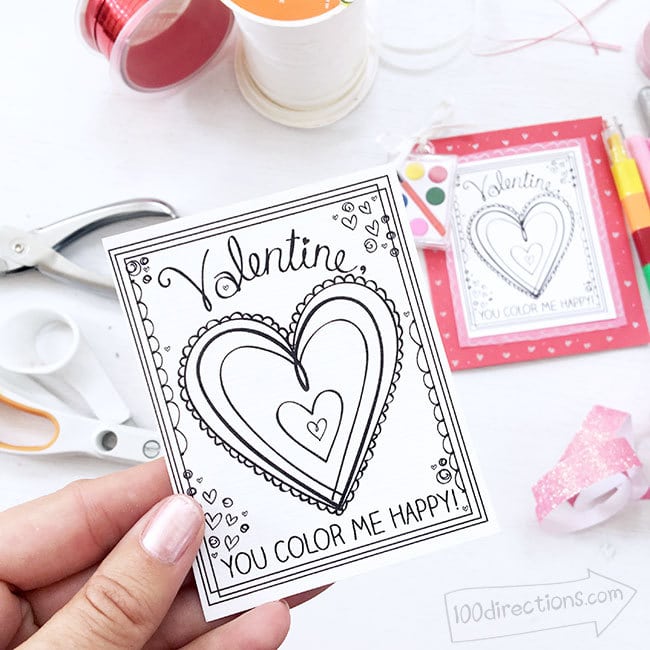 Cute coloring valentine cards printable