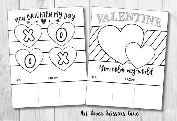 Diy printable valentines for kids color in valentines crayon valentines day card instant download valentine coloring pages colouring