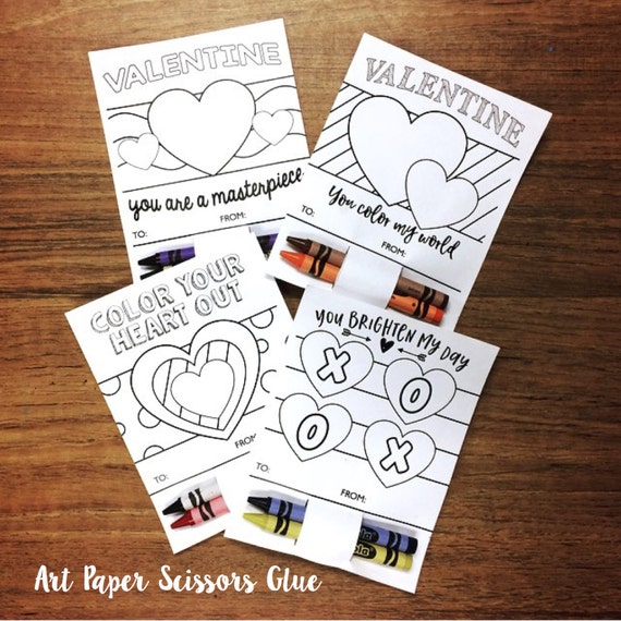 Diy printable valentines for kids color in valentines crayon valentines day card instant download valentine coloring pages colouring