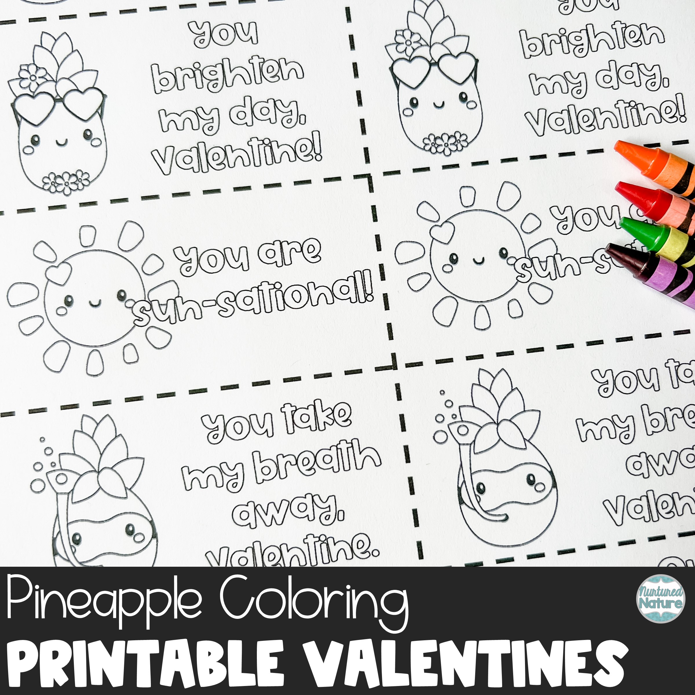 Pineapple coloring valentines day cards printable made by teachers