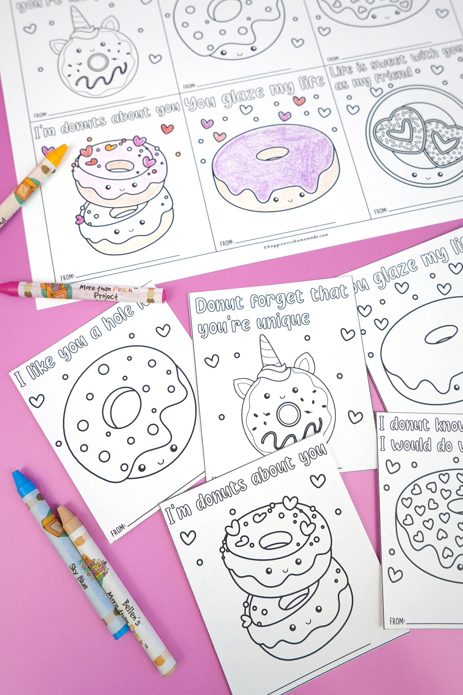 Donut valentine coloring cards