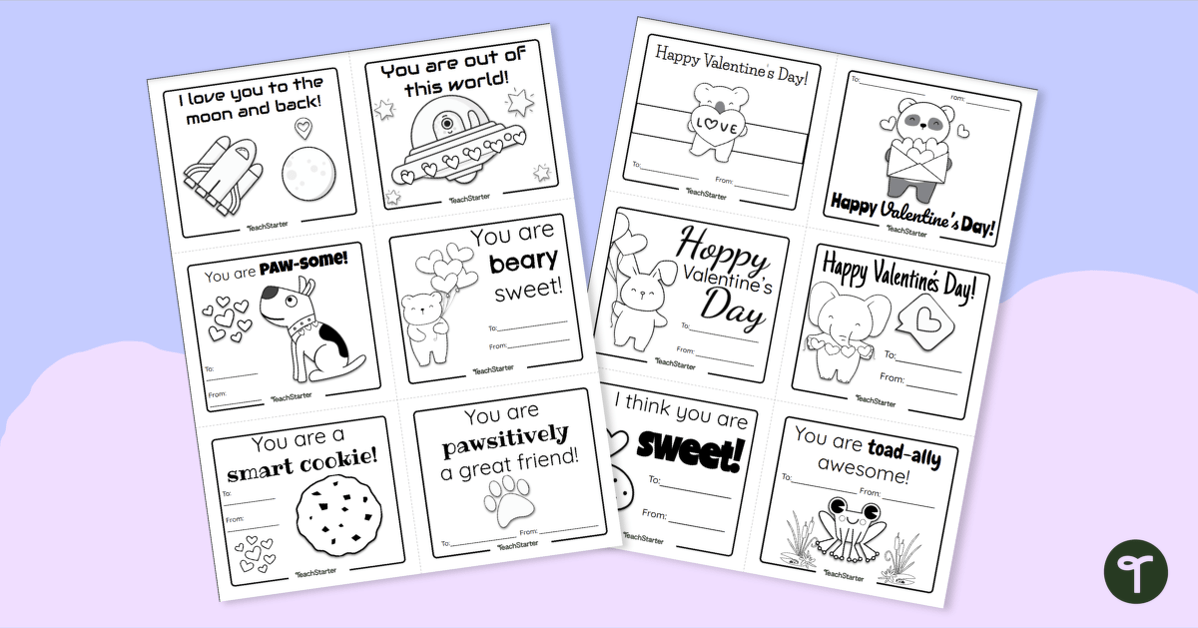 Printable valentines day cards teach starter