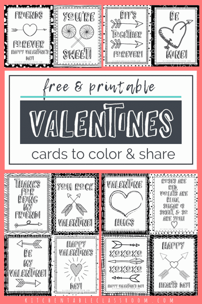 Printable valentine cards to color