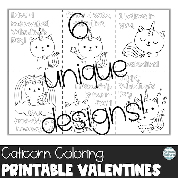 Caticorn coloring page valentine cards for kids classroom kittycorn valentines day cards printable