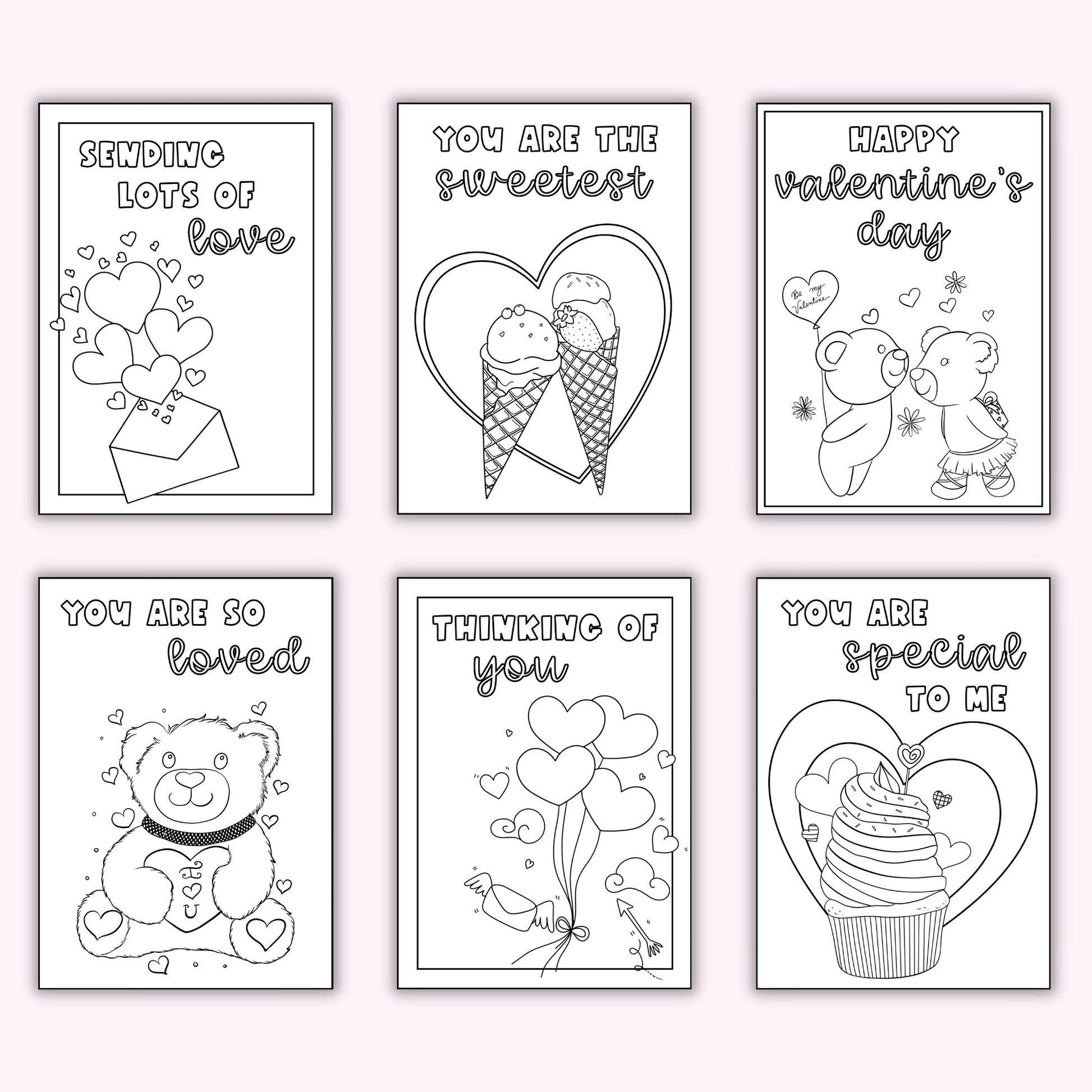 Valentines day colouring cards set of â printables by the craft