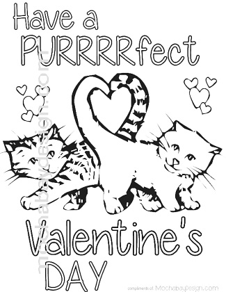 Printable purrfect cats with heart tail valentines day coloring page