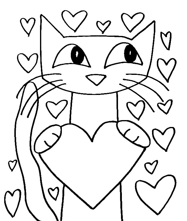 Pete the cat in valentine coloring page