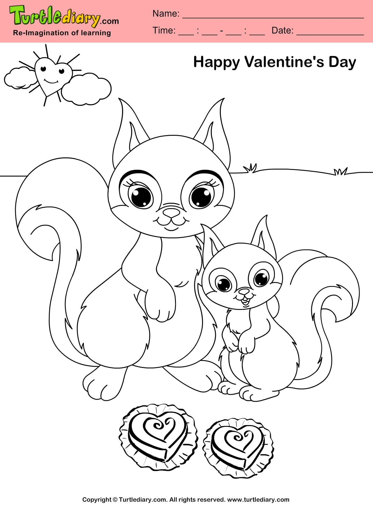 Squirrel valentine day coloring sheet turtle diary