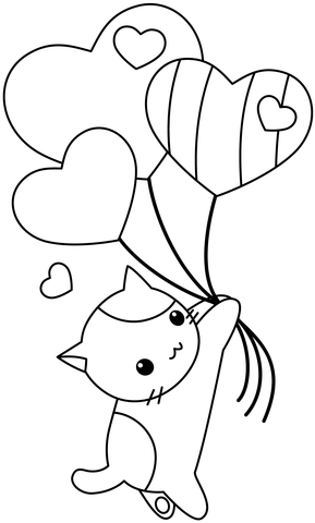 Kawaii kittie with balloons coloring page free printable coloring pages