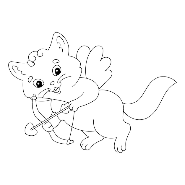 Premium vector cupid cat coloring book page for kids cartoon style character valentines day