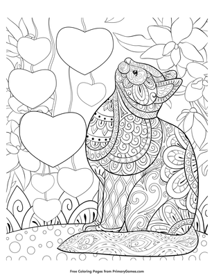 Zentangle cat with hearts coloring page â free printable pdf from