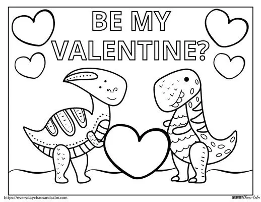 Free printable dinosaur valentine coloring pages