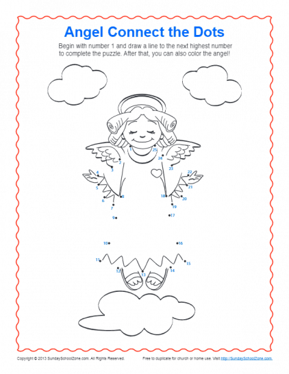 Angel connect the dots coloring page on sunday school zone