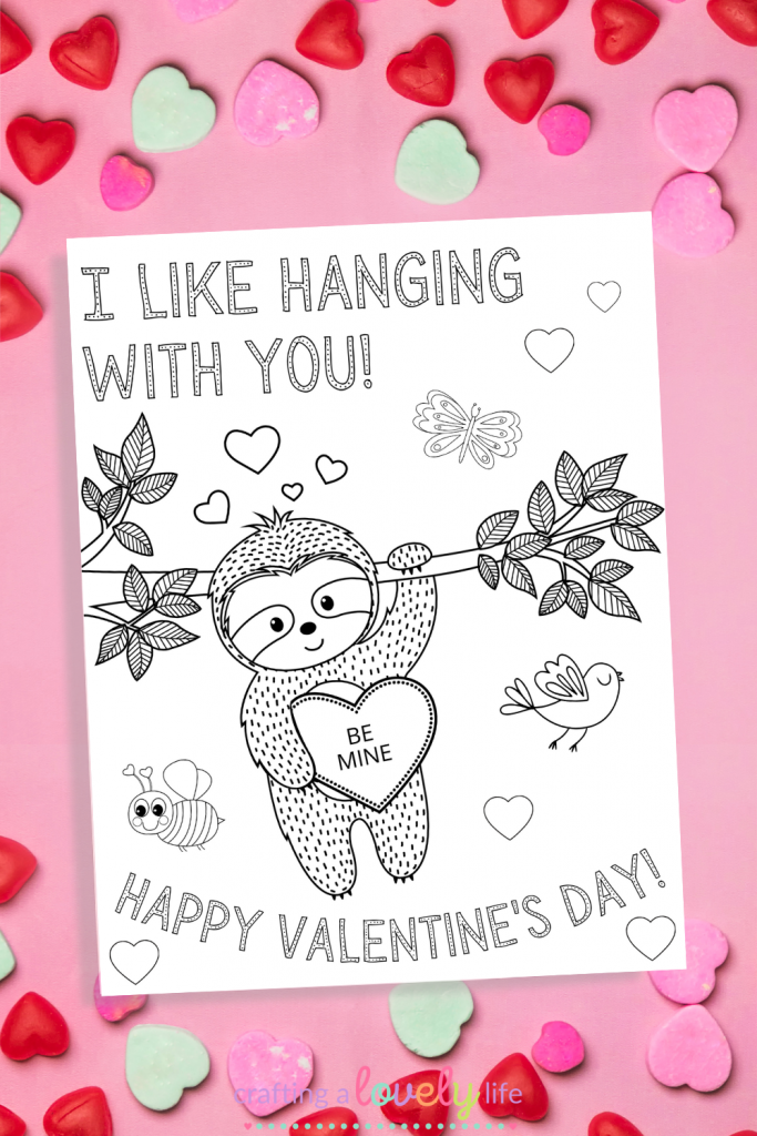 Sloth valentines day coloring page