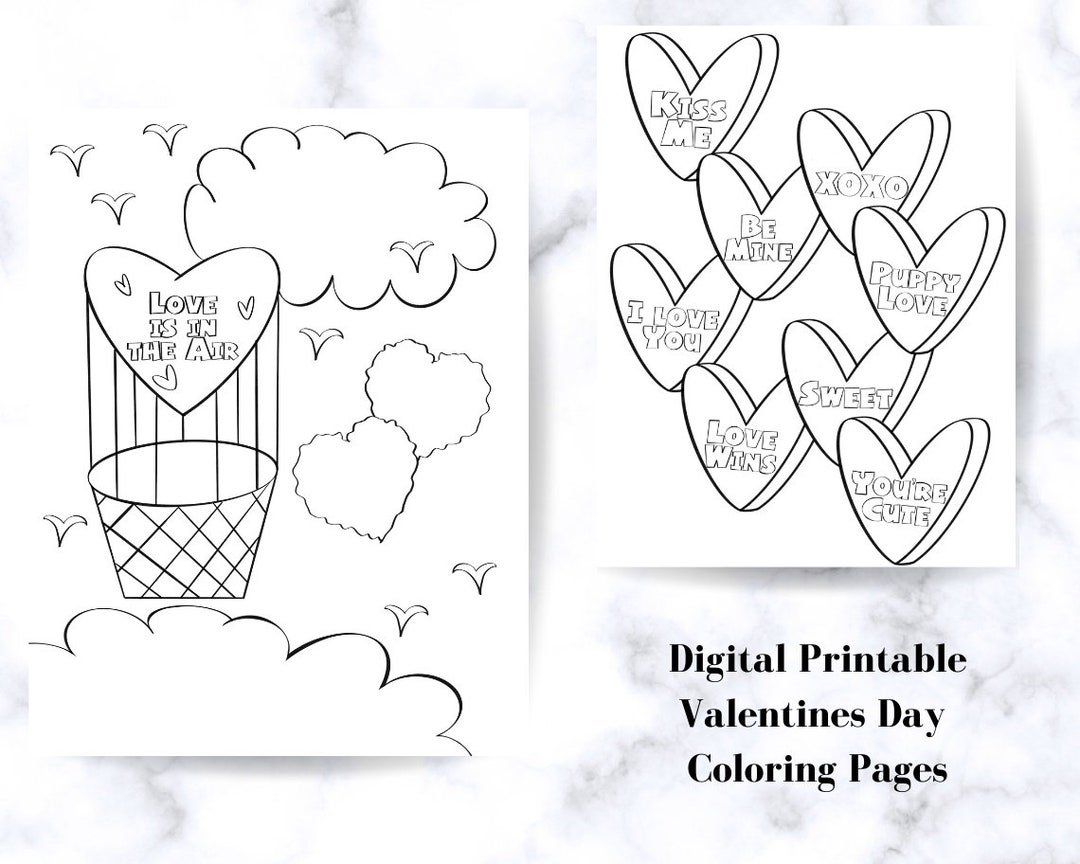 Valentines day coloring pages printable digital download