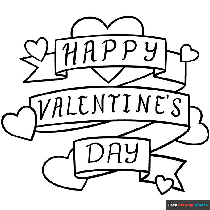 Valentines day card coloring page easy drawing guides