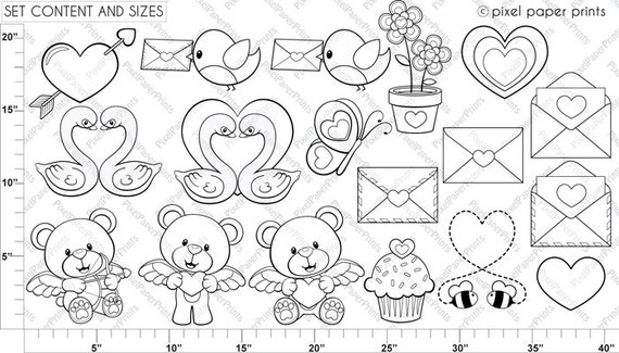 Valentines day digital stamps line art graphics to create coloring pages worksheets cards more png and jpg formats printable