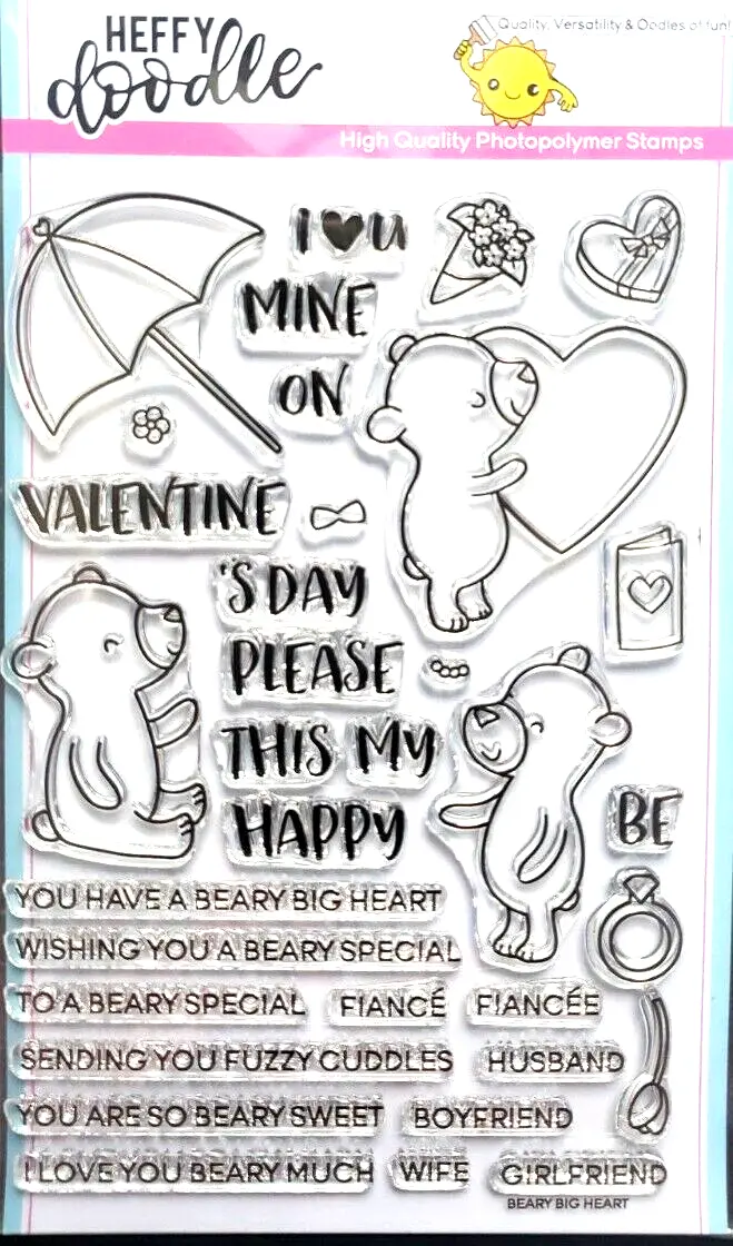 Heffy doodle beary big heart clear cling stamps words phrases valentines day