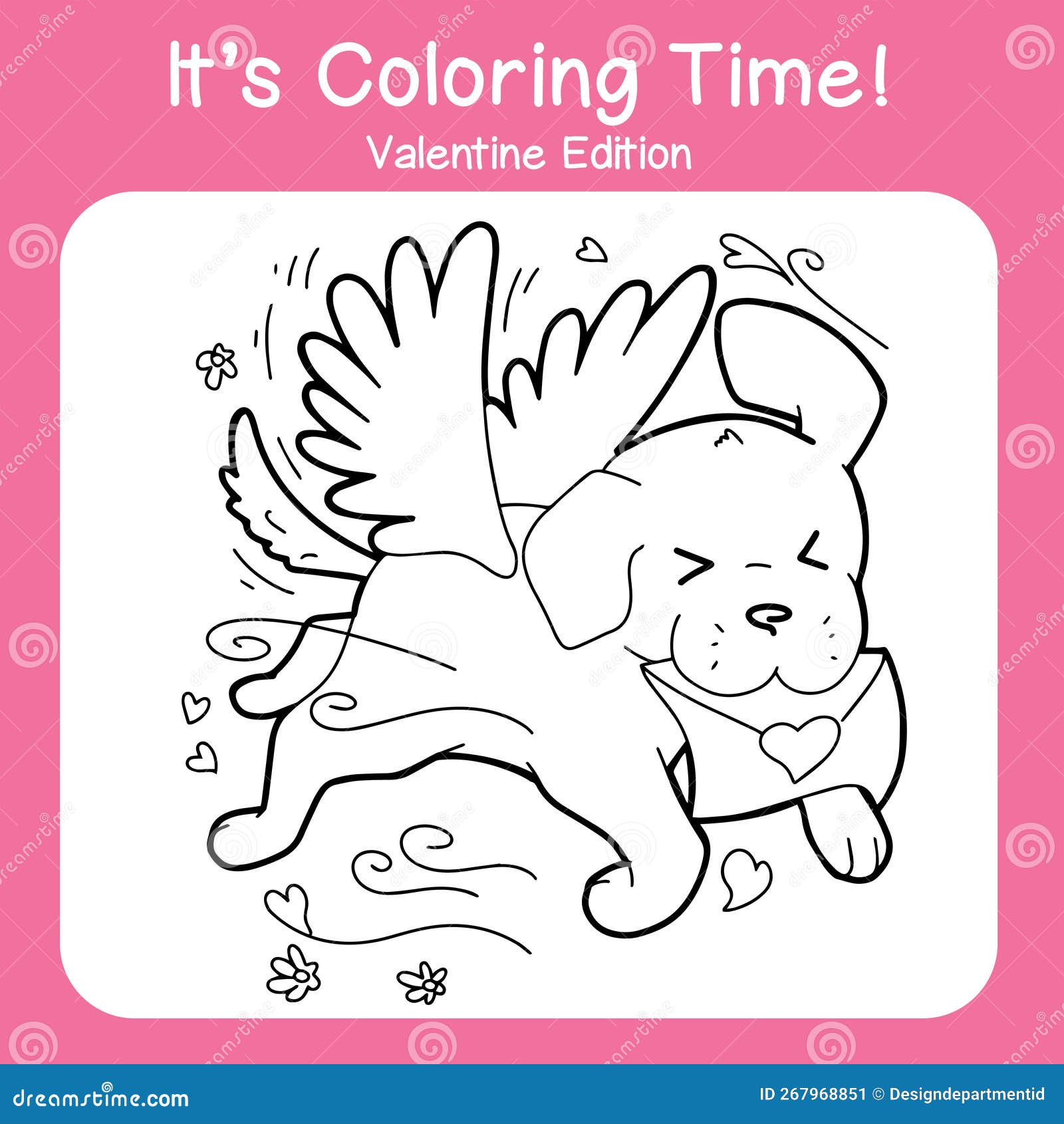 Coloring page for valentine s day a dog brings a love letter black and white vector illustration stock vector