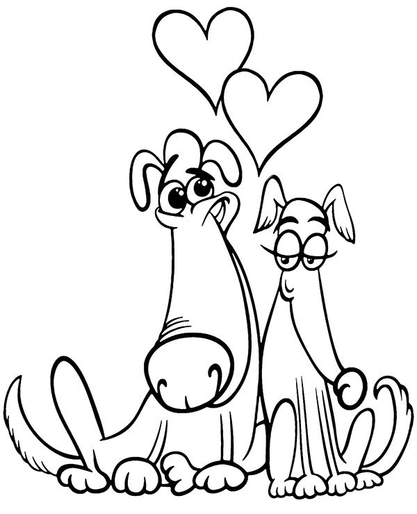 Valentine coloring page with dogs by topcoloringpages on