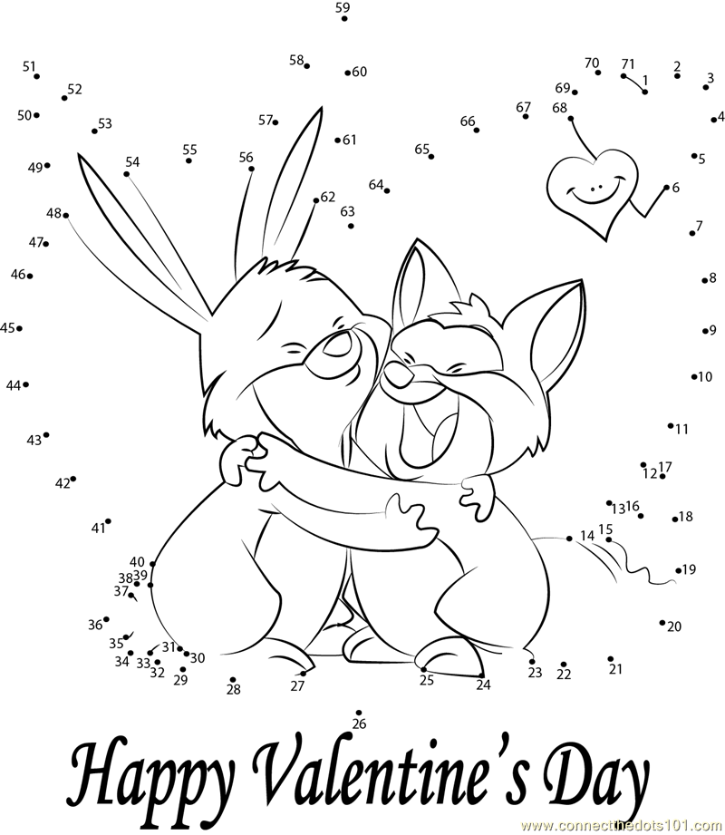 Bunny hugs valentines day dot to dot printable worksheet