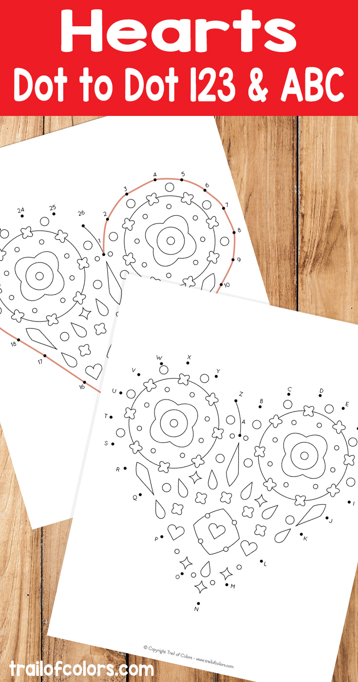 Hearts dot to dot coloring page for kids