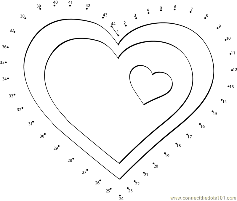 Valentine hearts clip art dot to dot printable worksheet