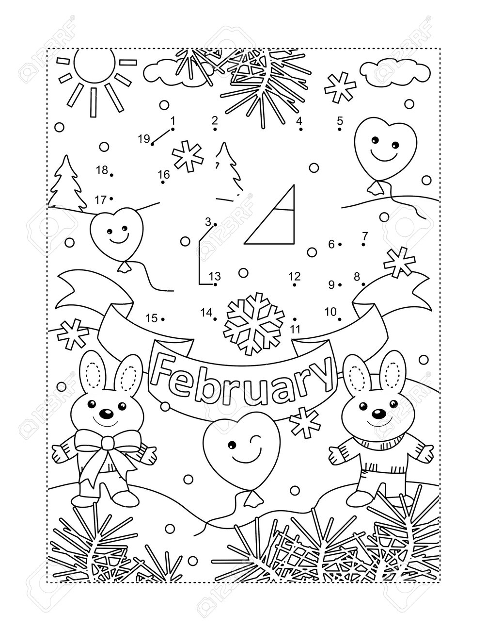 Valentines day february heading full page connect the dots puzzle and coloring page royalty free svg cliparts vectors and stock illustration image