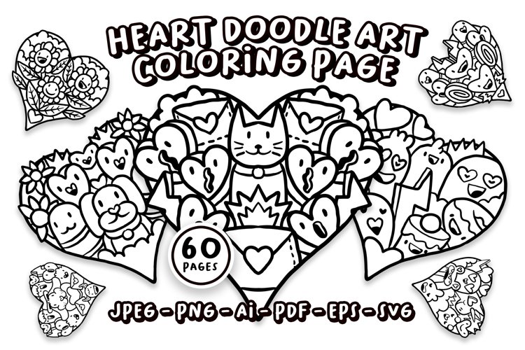 Heart valentine doodle art coloring page