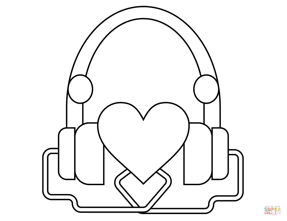 Valentines day headphones coloring page free printable coloring pages