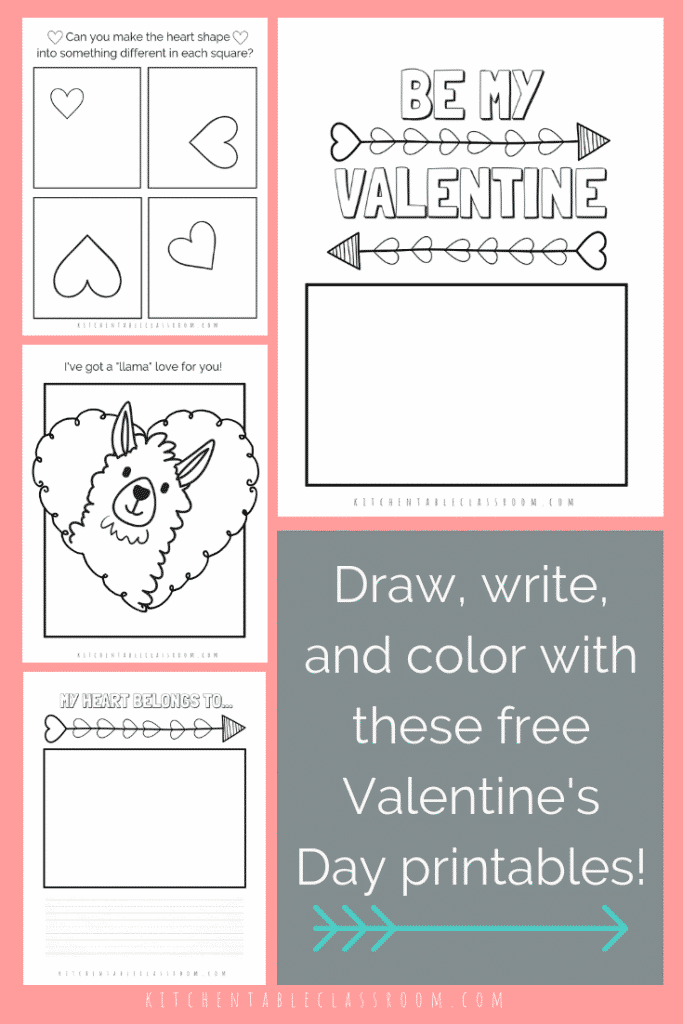 Valentines day coloring pages and sketchbook prompts