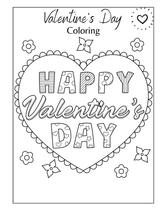 Valentines day coloring pages kids coloring instant download printable sheets kindergarten toddler by unicpapel