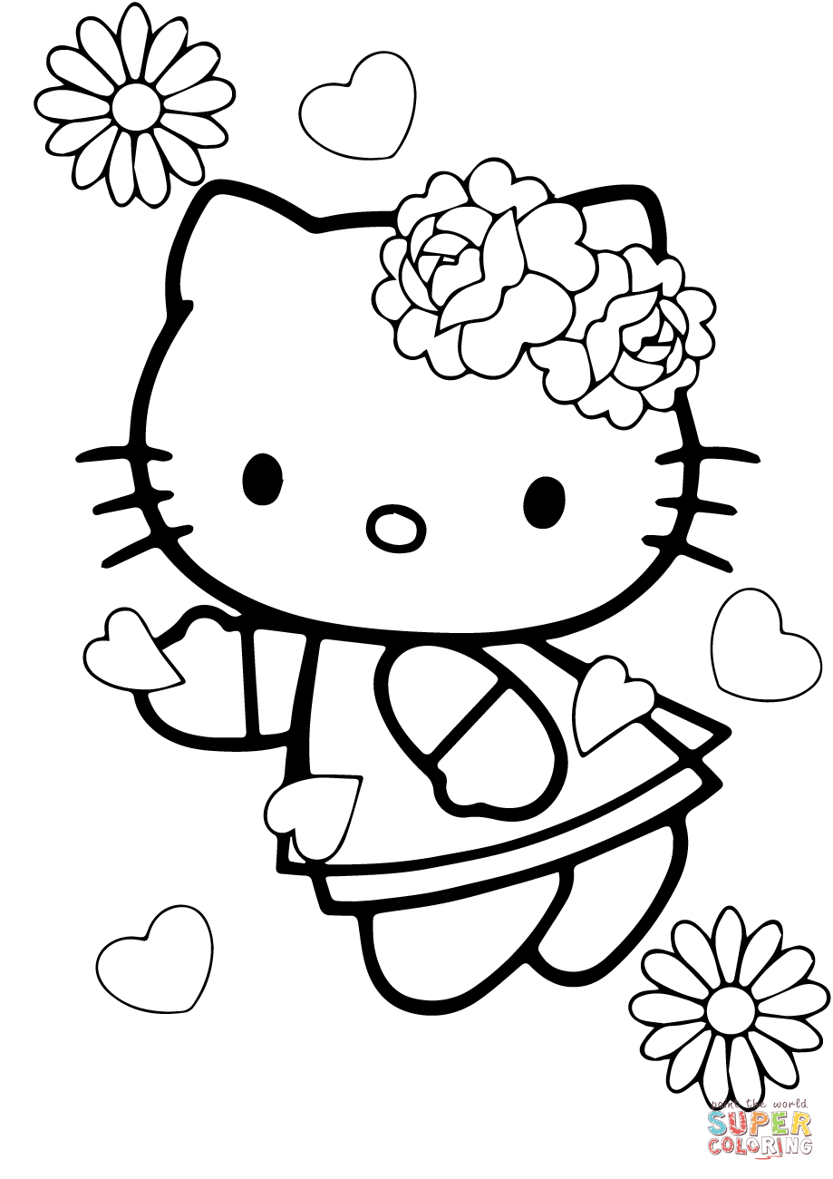 Valentines day hello kitty coloring page free printable coloring pages