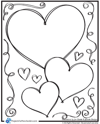 Valentine hearts and swirls coloring page