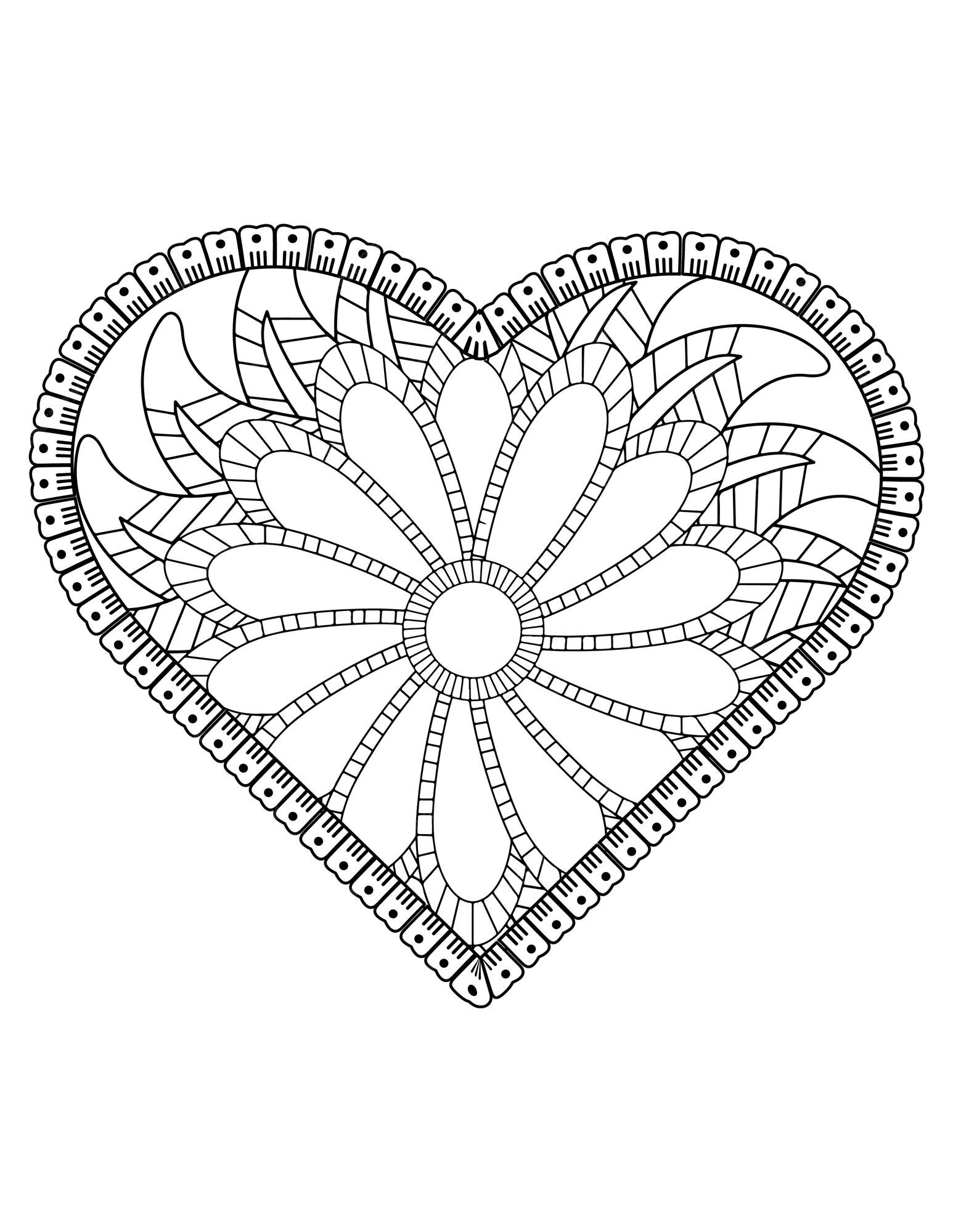 Premium vector valentine pattern design valentine heart coloring page for adult and kids hand drawn flower