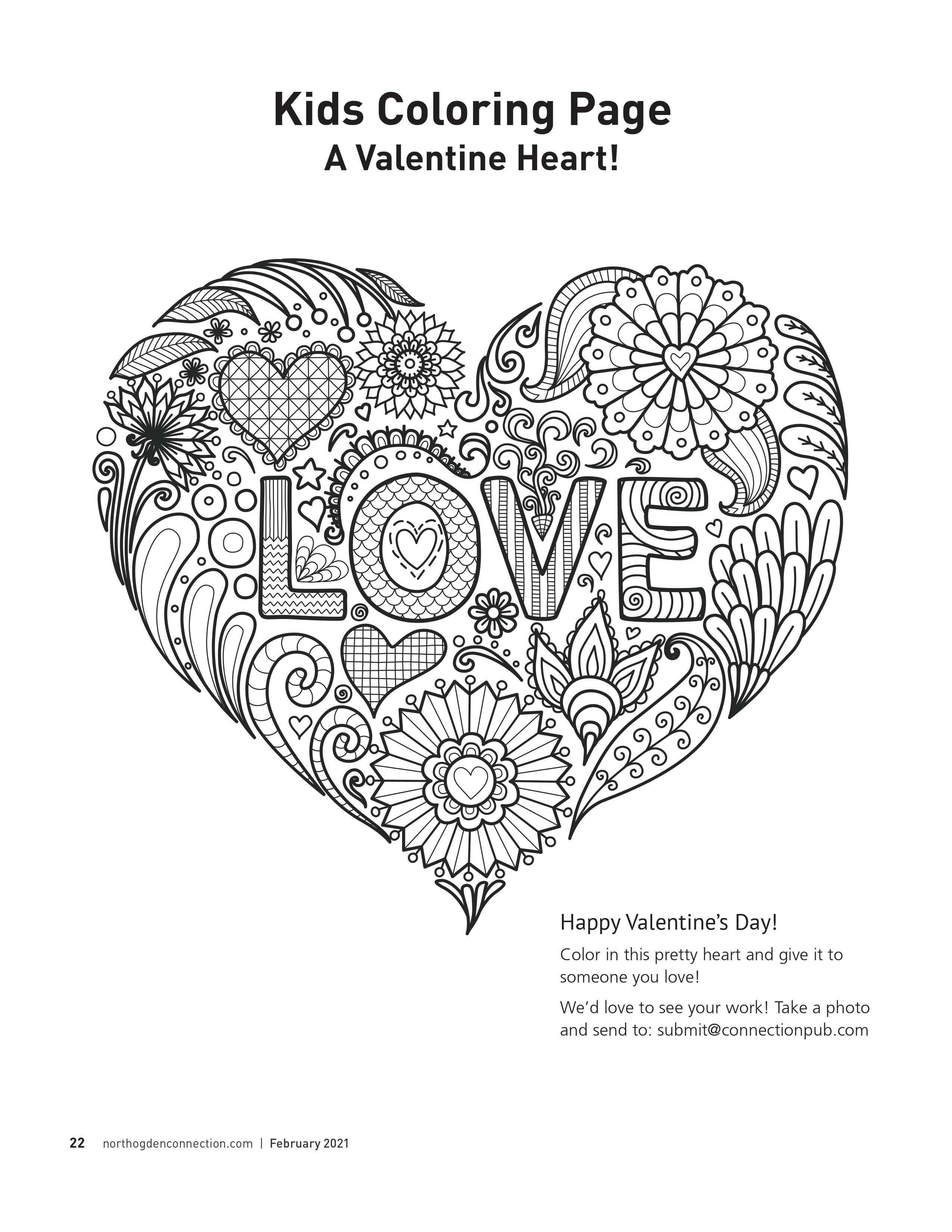 Kids coloring page a valentine heart