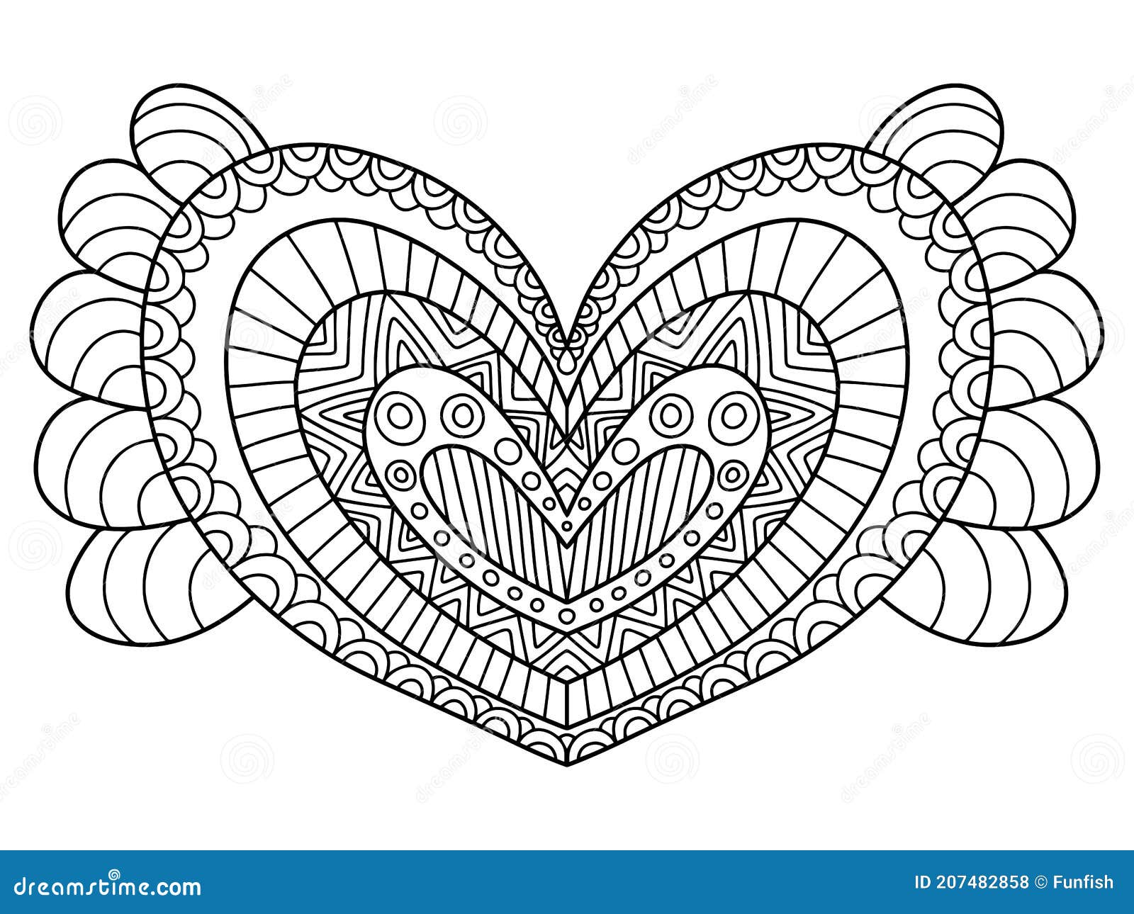 Valentine day ornamental heart shape coloring page vector stock vector