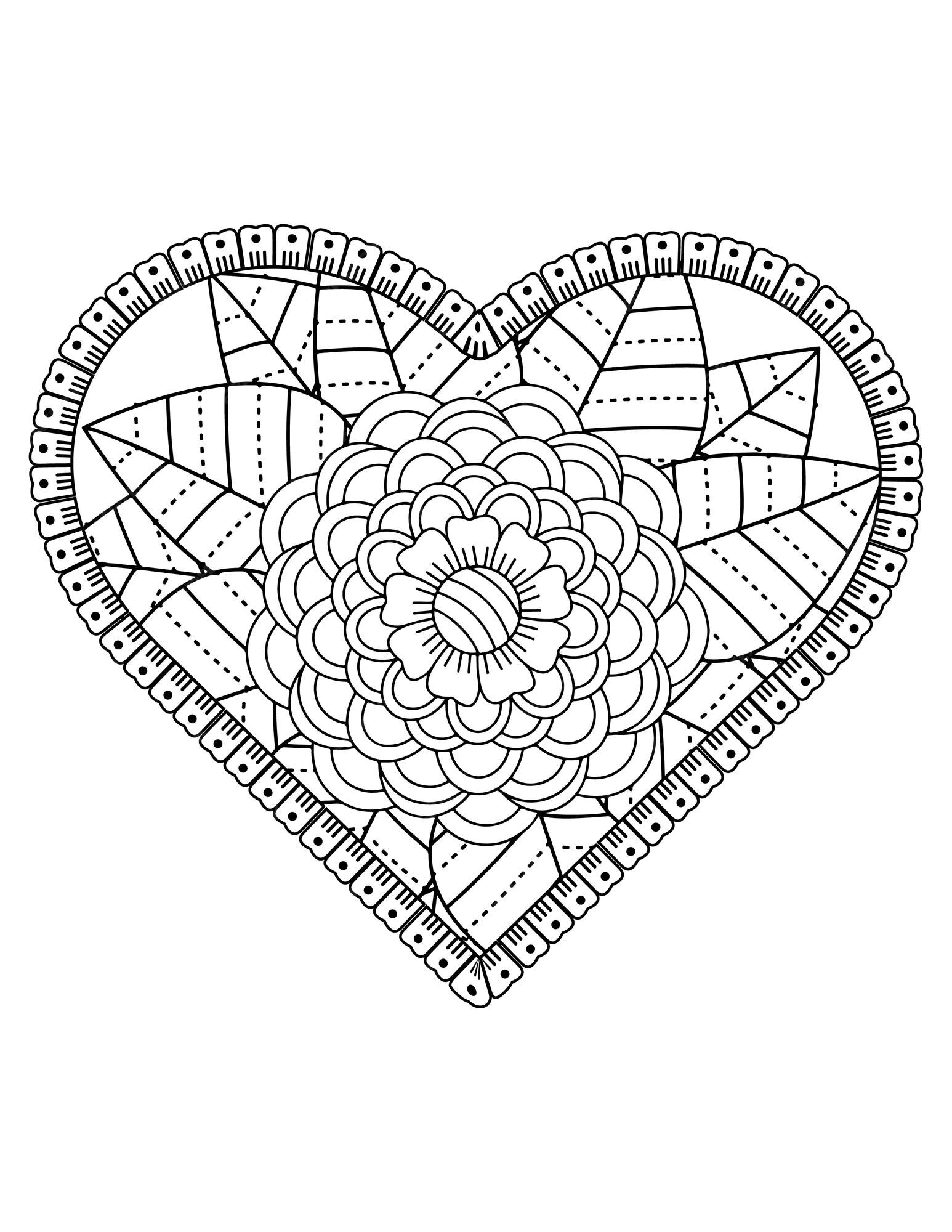 Premium vector valentine pattern design valentine heart coloring page for adult and kids hand drawn flower