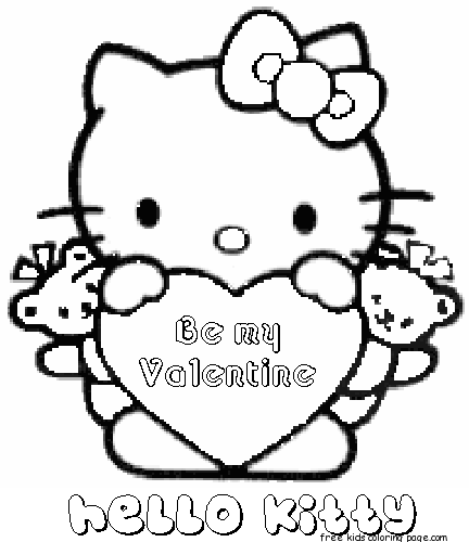 Hello kitty be my valentine coloring pages to printable