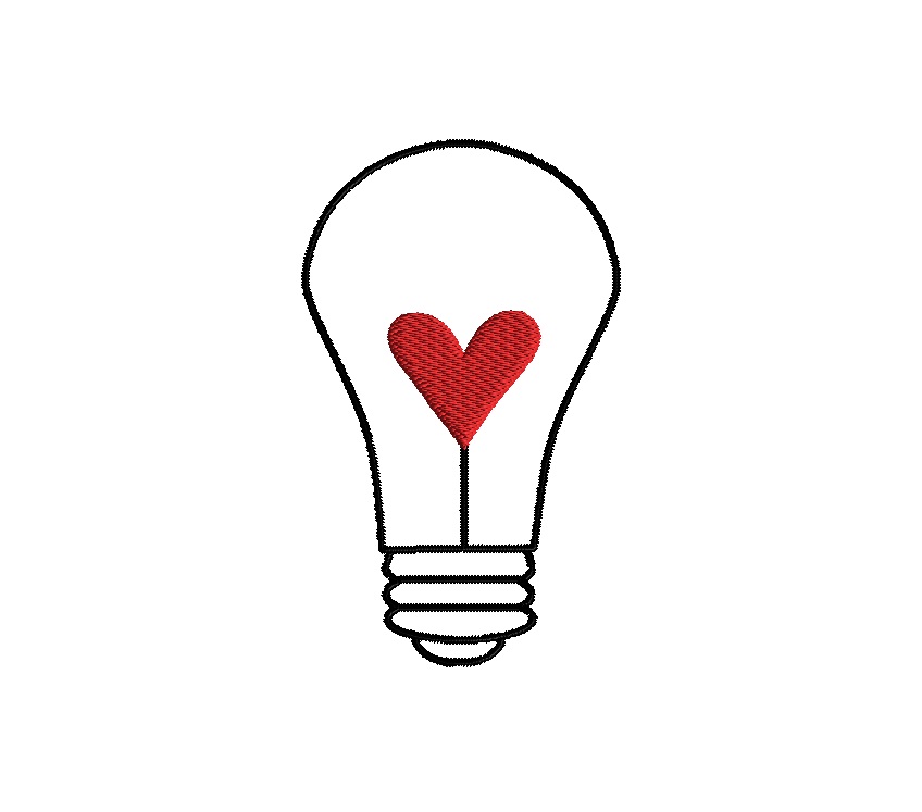 Valentine light bulb outline stitch machine embroidery design