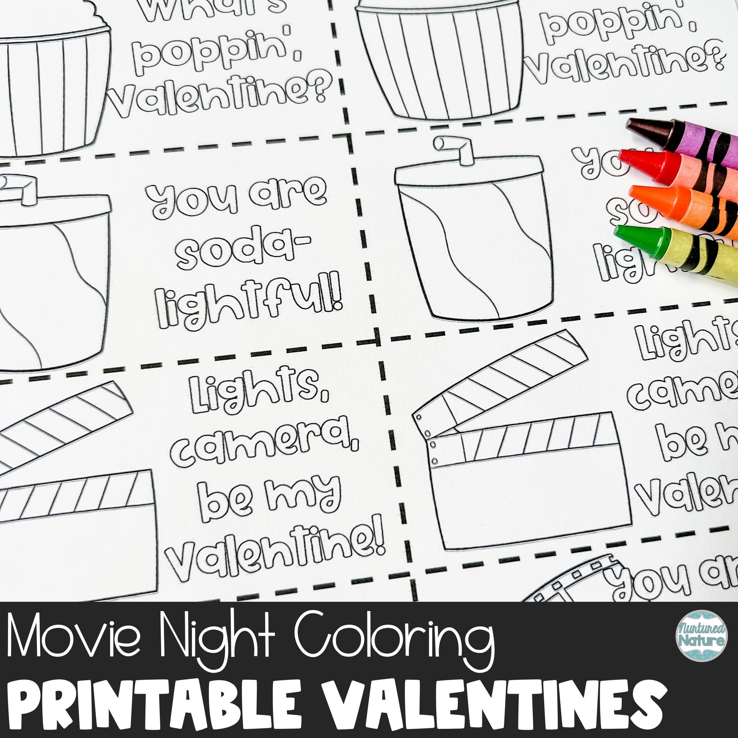 Movie night coloring valentines cards printable coloring