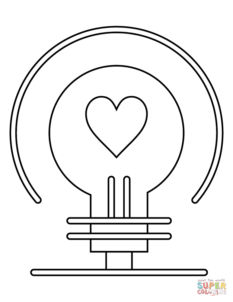 Valentines day love light bulb coloring page free printable coloring pages