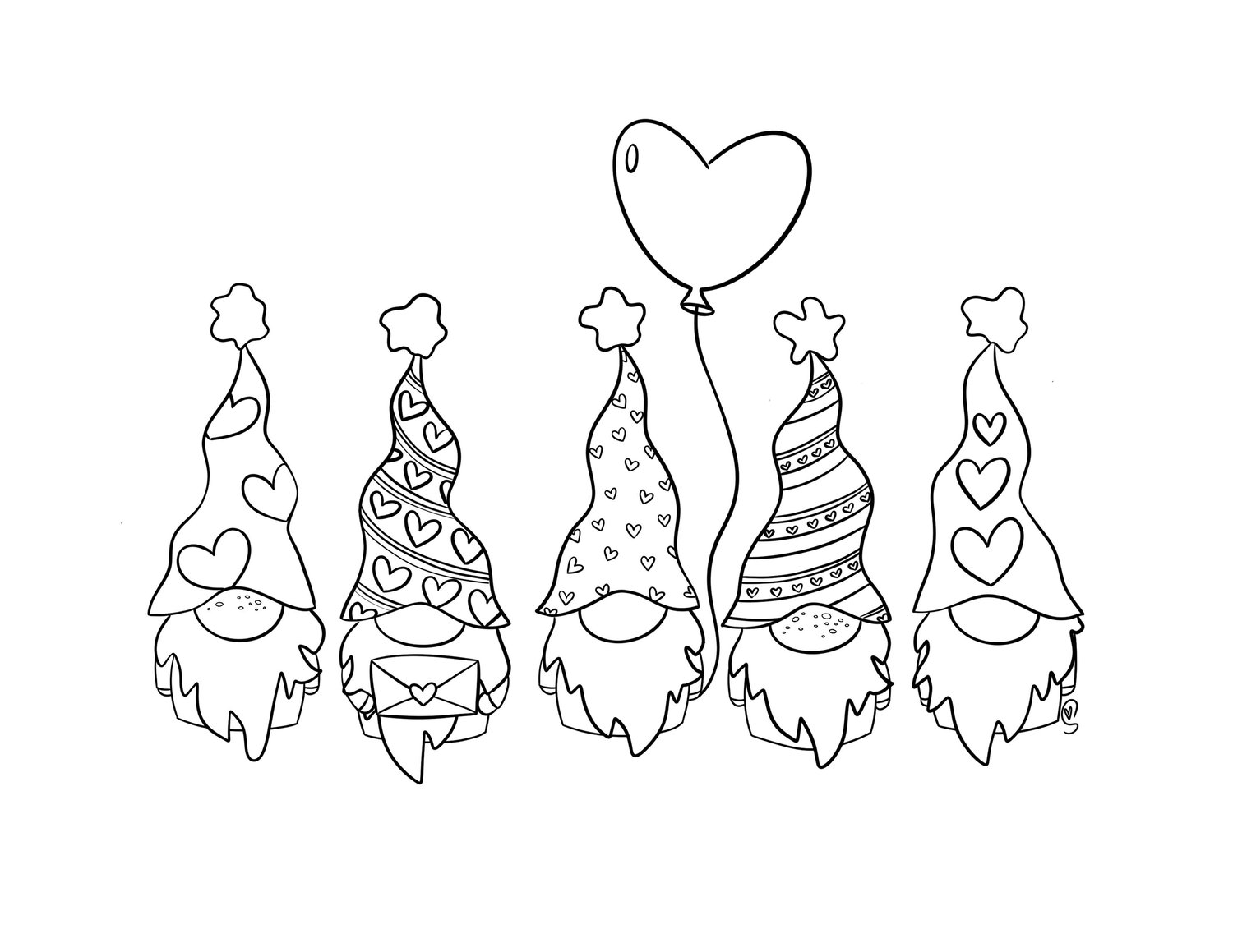 Valentine gnome coloring page â rheas studio