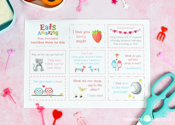 Free printable valentines lunch notes for kids