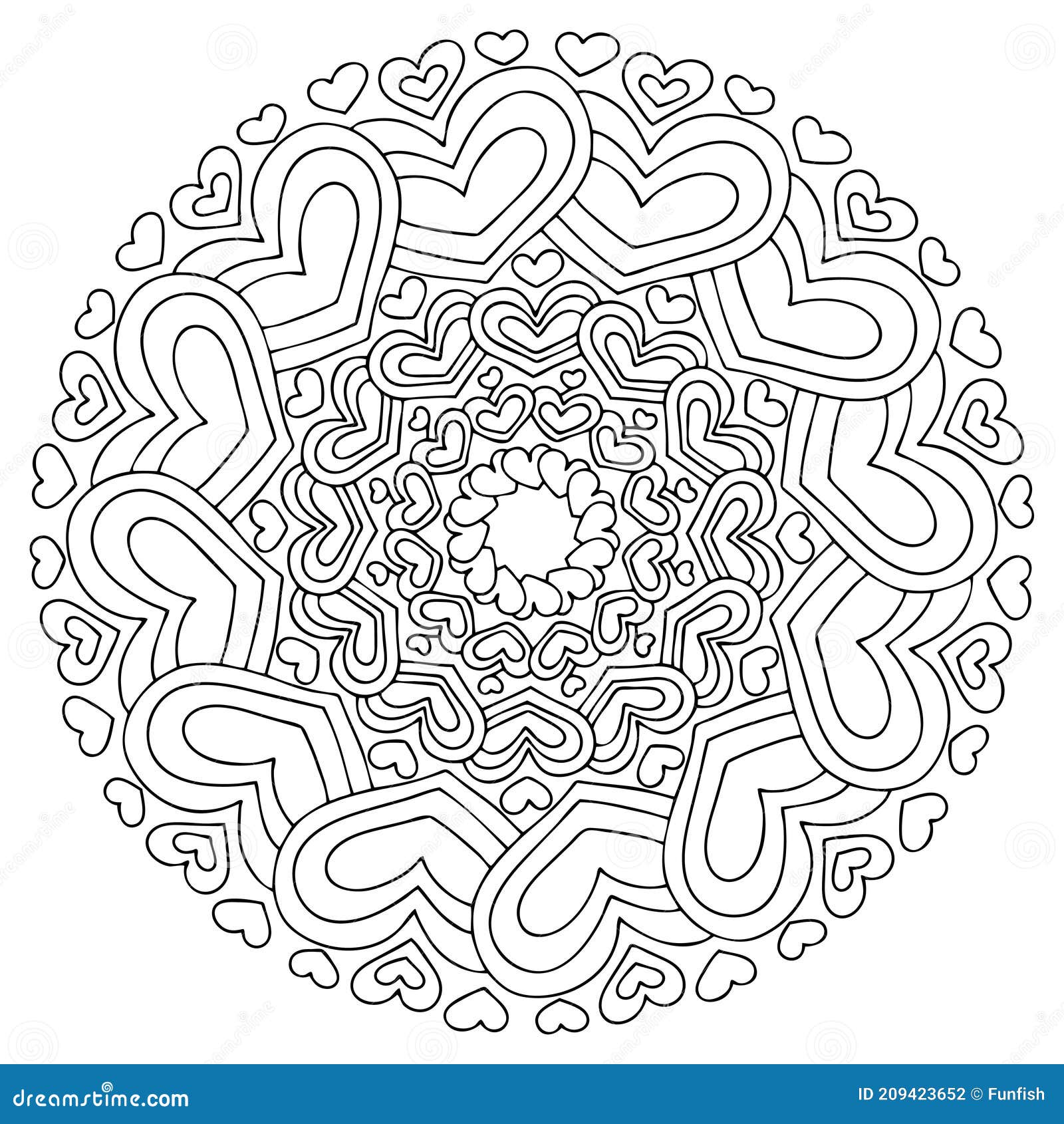 Happy valentine day hearts mandala coloring page for kids and adults vector stock vector