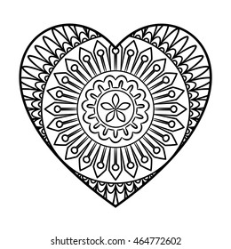 Hakuun doodle heart mandala coloring page outline liittyvã vektorikuva rojaltivapaa