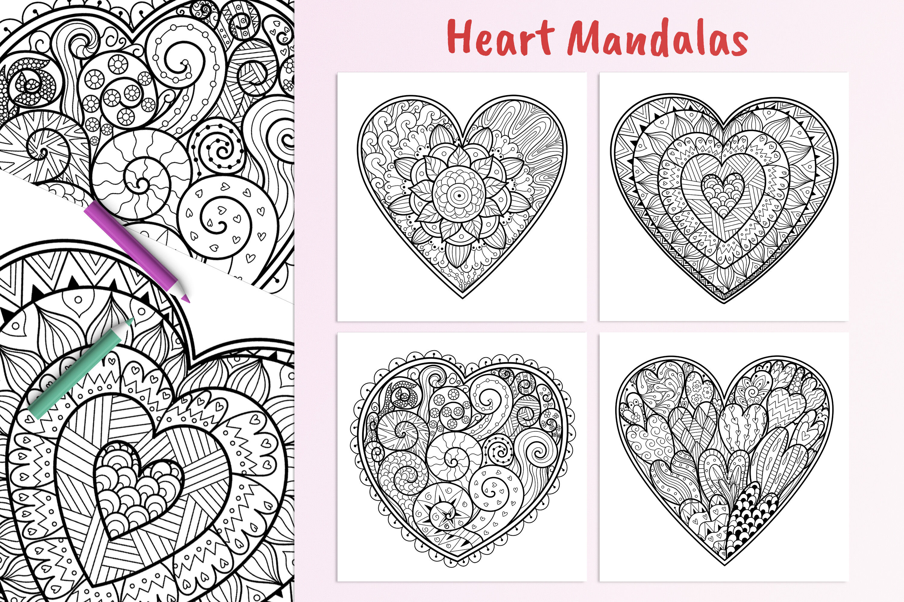 Heart mandalas coloring pages by juliyas art